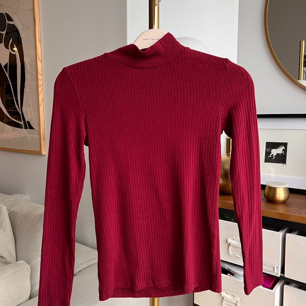 MANGO Mock neck ribbed fitted long sleeve shirt